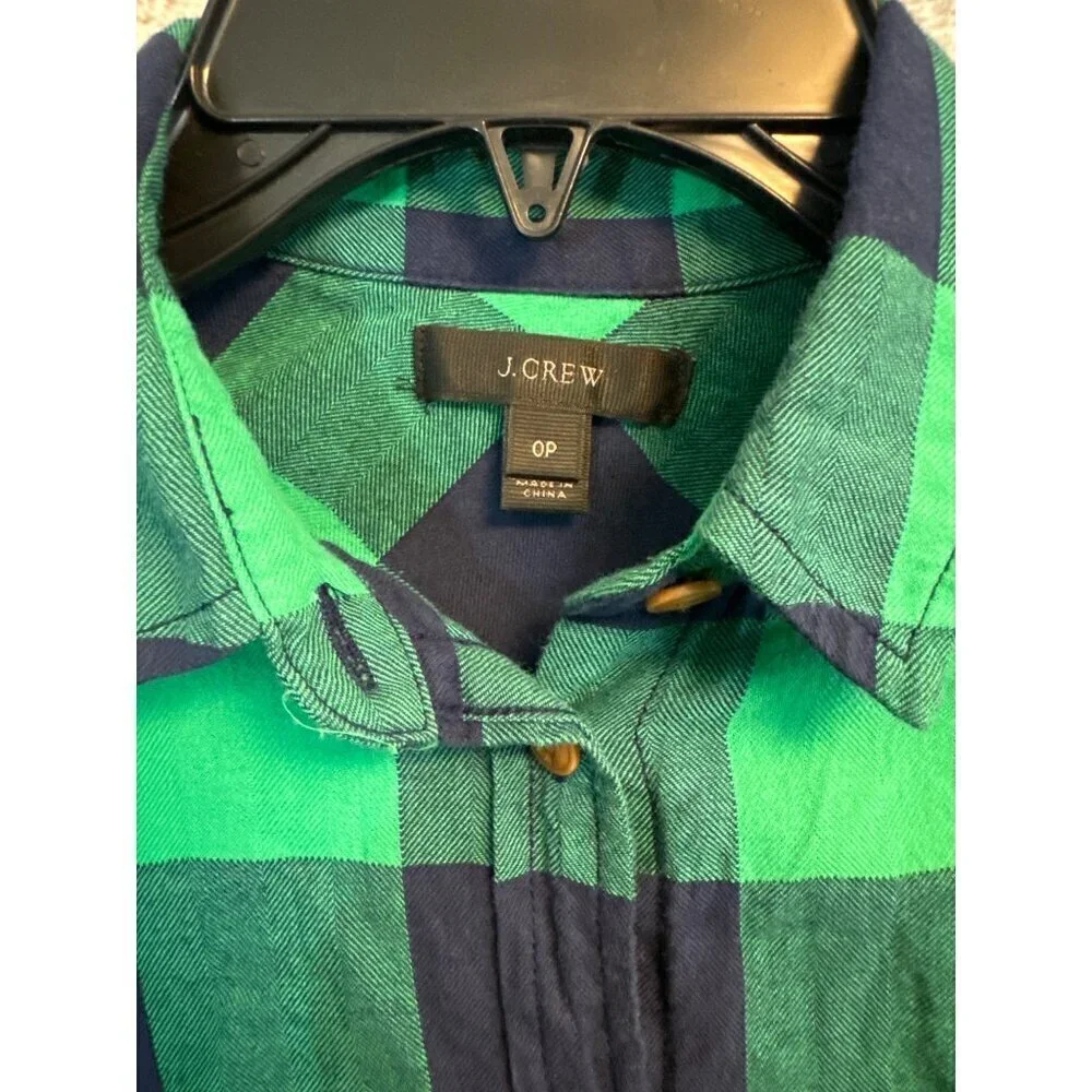 J. Crew Green & Navy Plaid Button-Down Shirt Size 0P